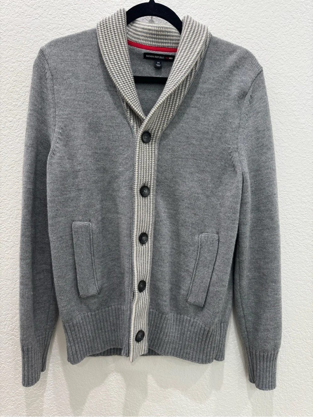 Banana Republic Mad Men Merino Wool Shawl Cardigan Sweater Gray Mens Medium